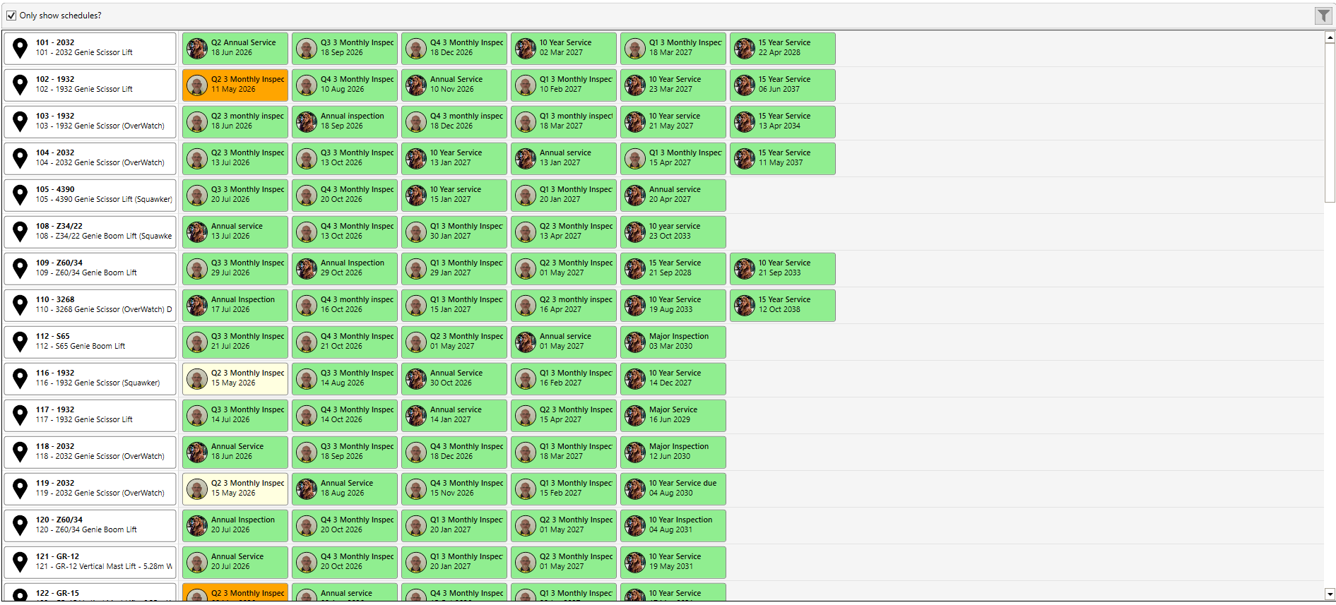 Easily schedule maintenance for required tools/machinery and schedule a periodic service/inspection