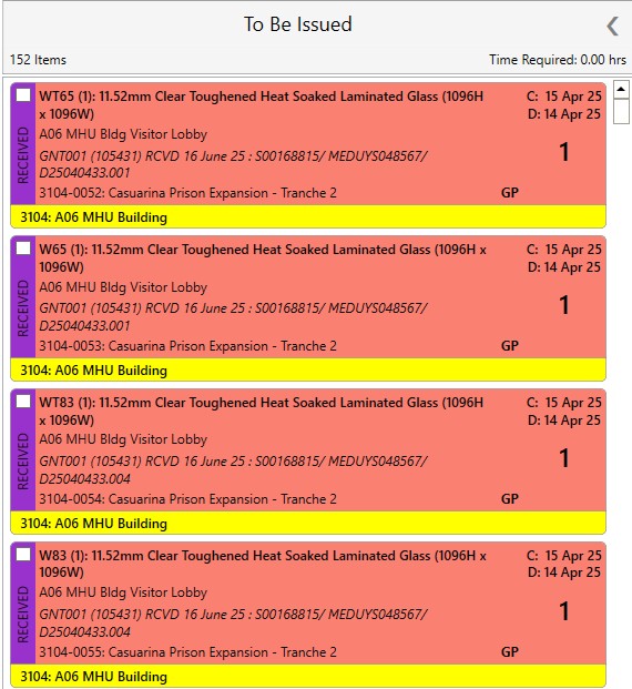 These particular packets have yet to be issued into the factory and therefore have their own column